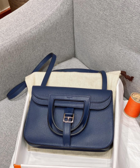 에르메스 미니 할잔백 사파이어블루 은장 스위프트